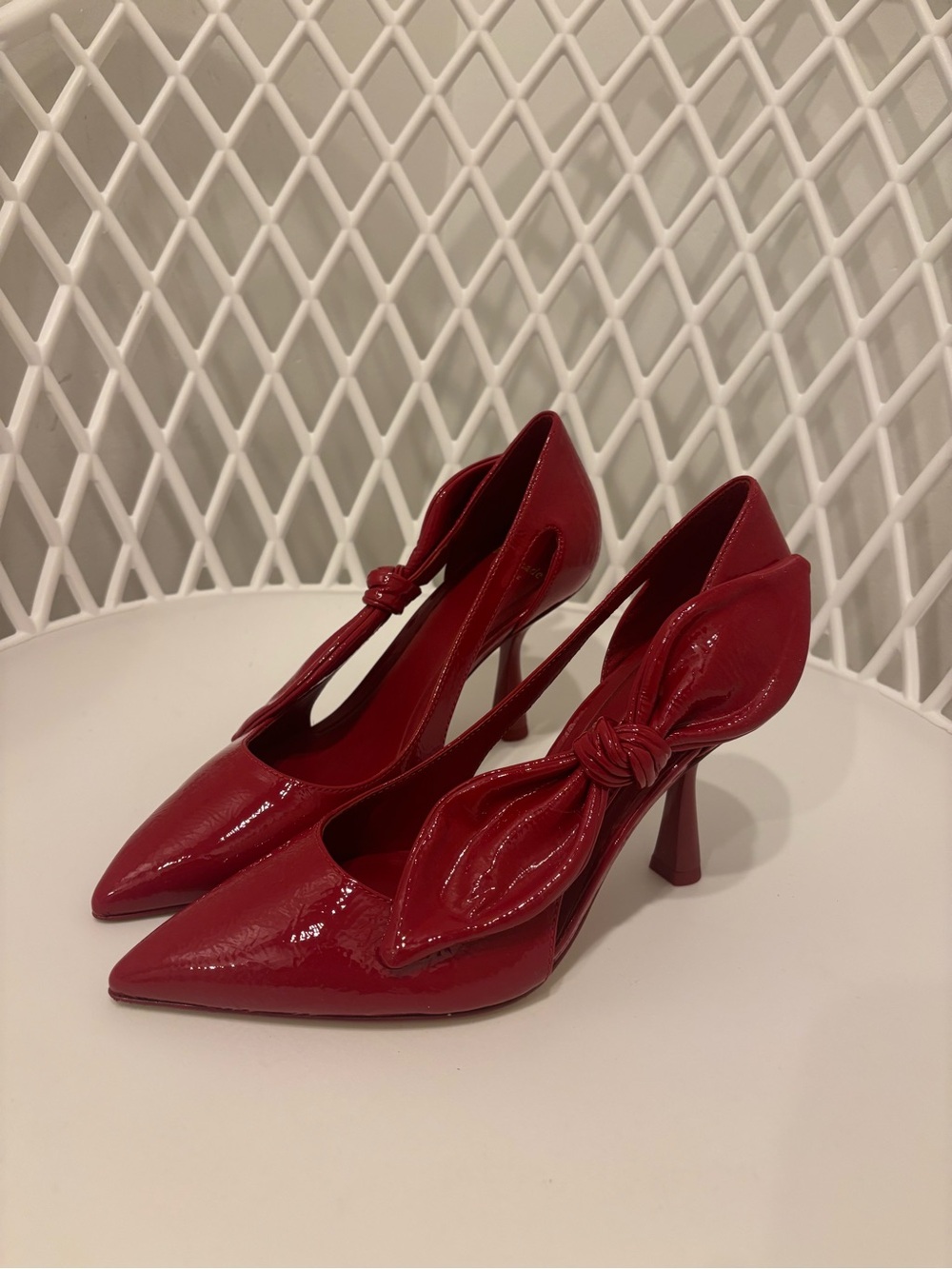 kate spade Red Patent Knot-Accent Pointed-Toe Heels